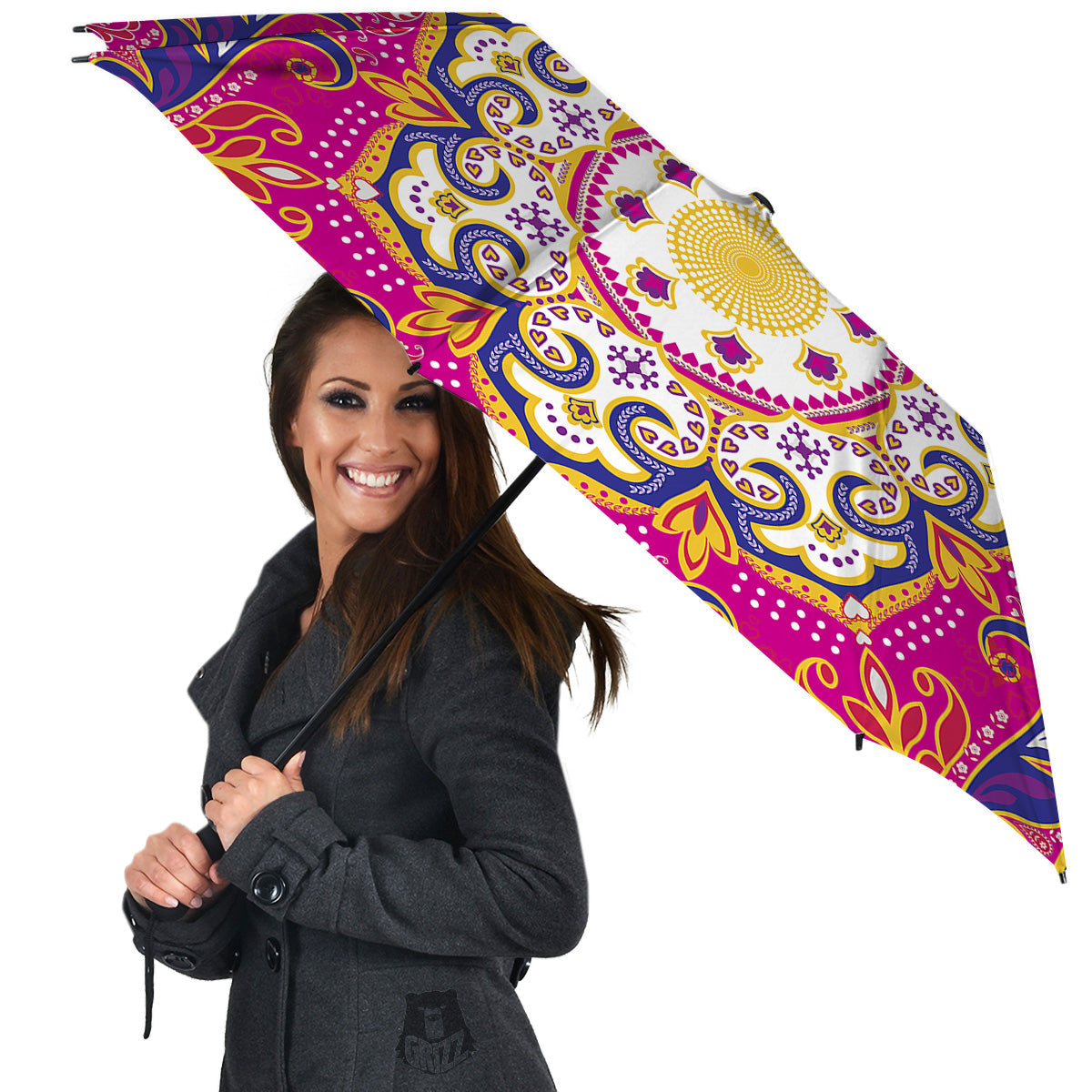 Pink Paisley And Mandala Print Umbrella-grizzshop