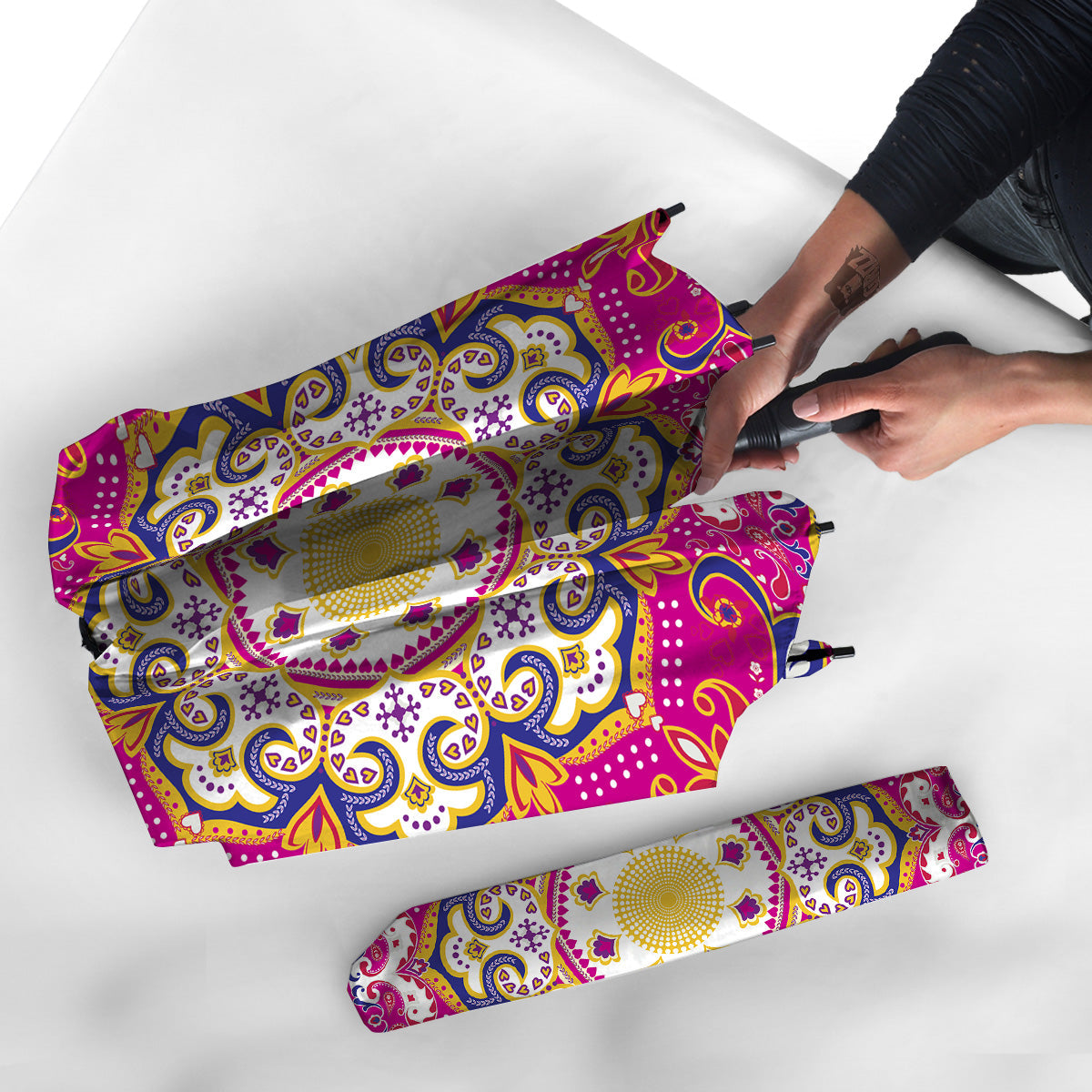 Pink Paisley And Mandala Print Umbrella-grizzshop