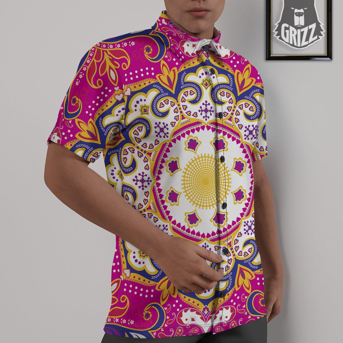 Pink Paisley And Mandala Print Untucked Shirts-grizzshop