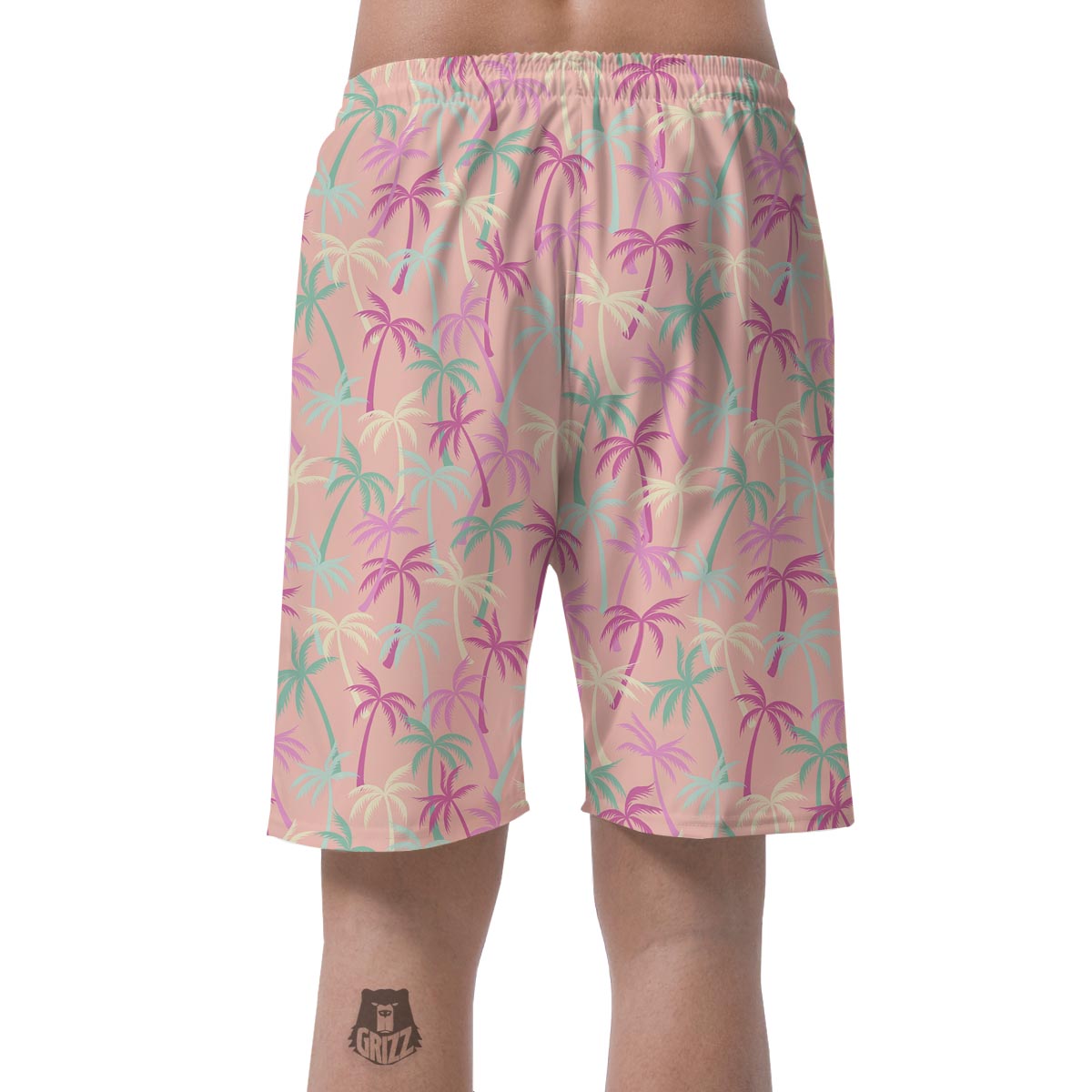 Pink Palm Tree Hawaiian Print Men's Shorts-grizzshop