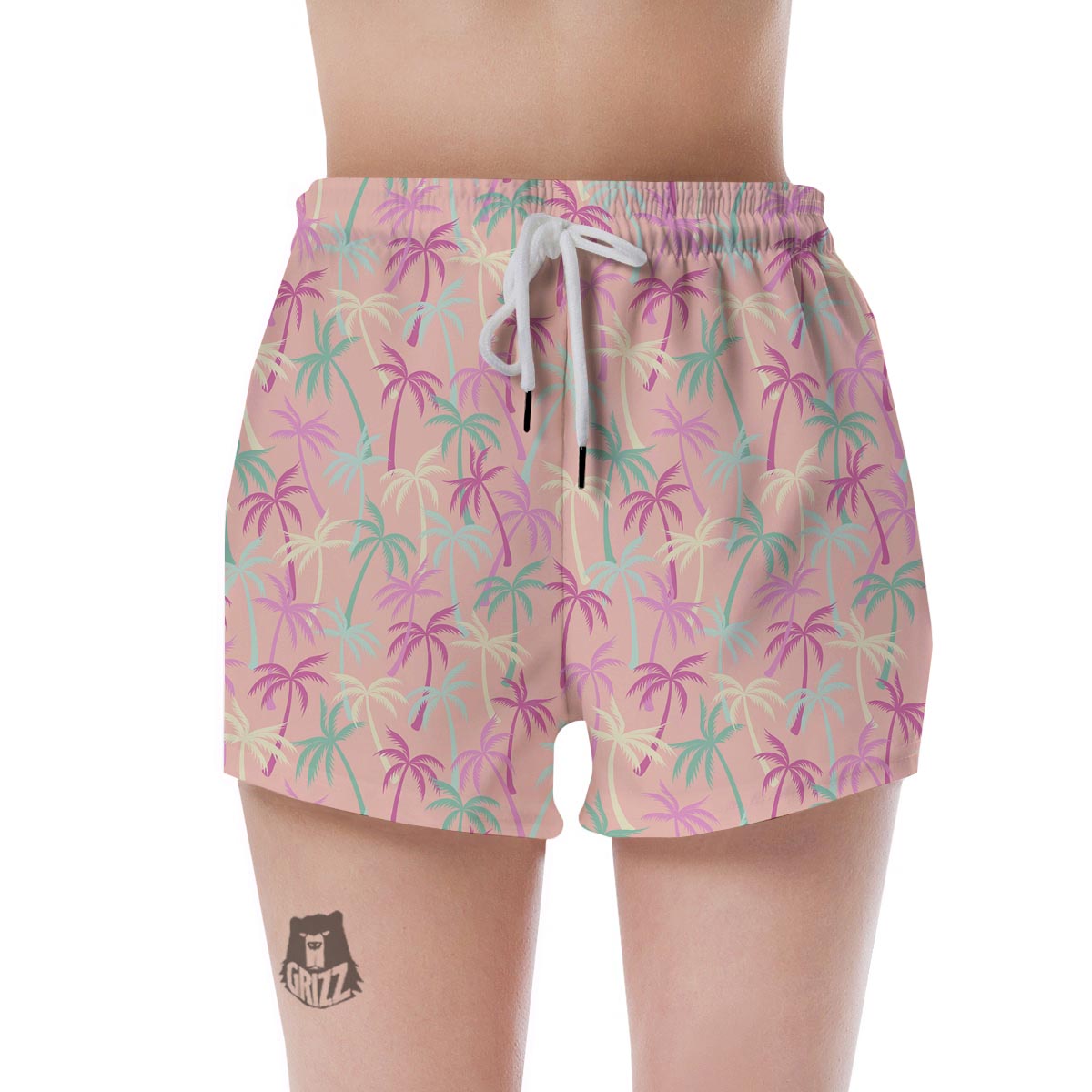 Pink Palm Tree Hawaiian Print Women's Shorts-grizzshop