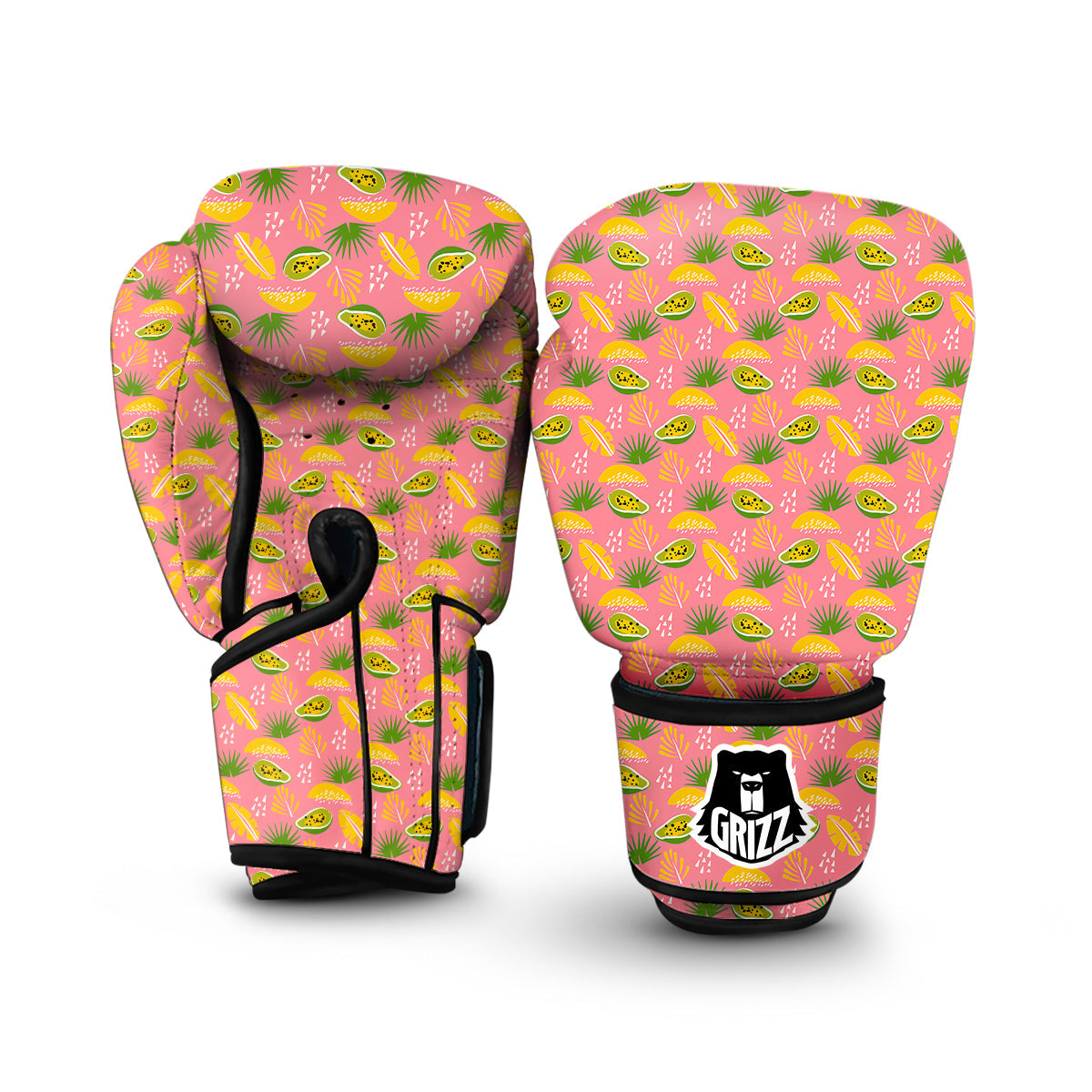 Pink Papaya Print Pattern Boxing Gloves-grizzshop