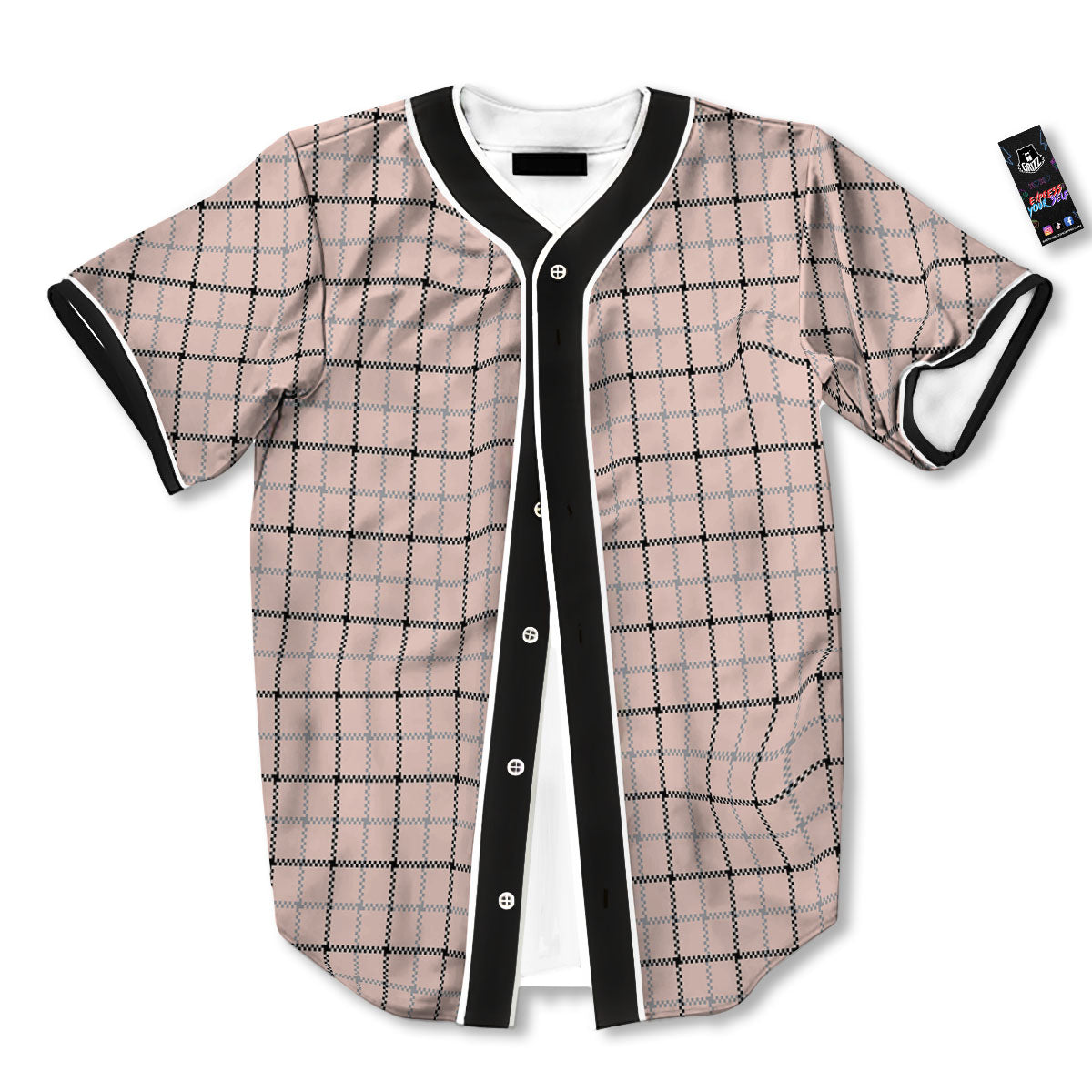 Pink Pastel And Black Tattersall Print Baseball Jersey-grizzshop