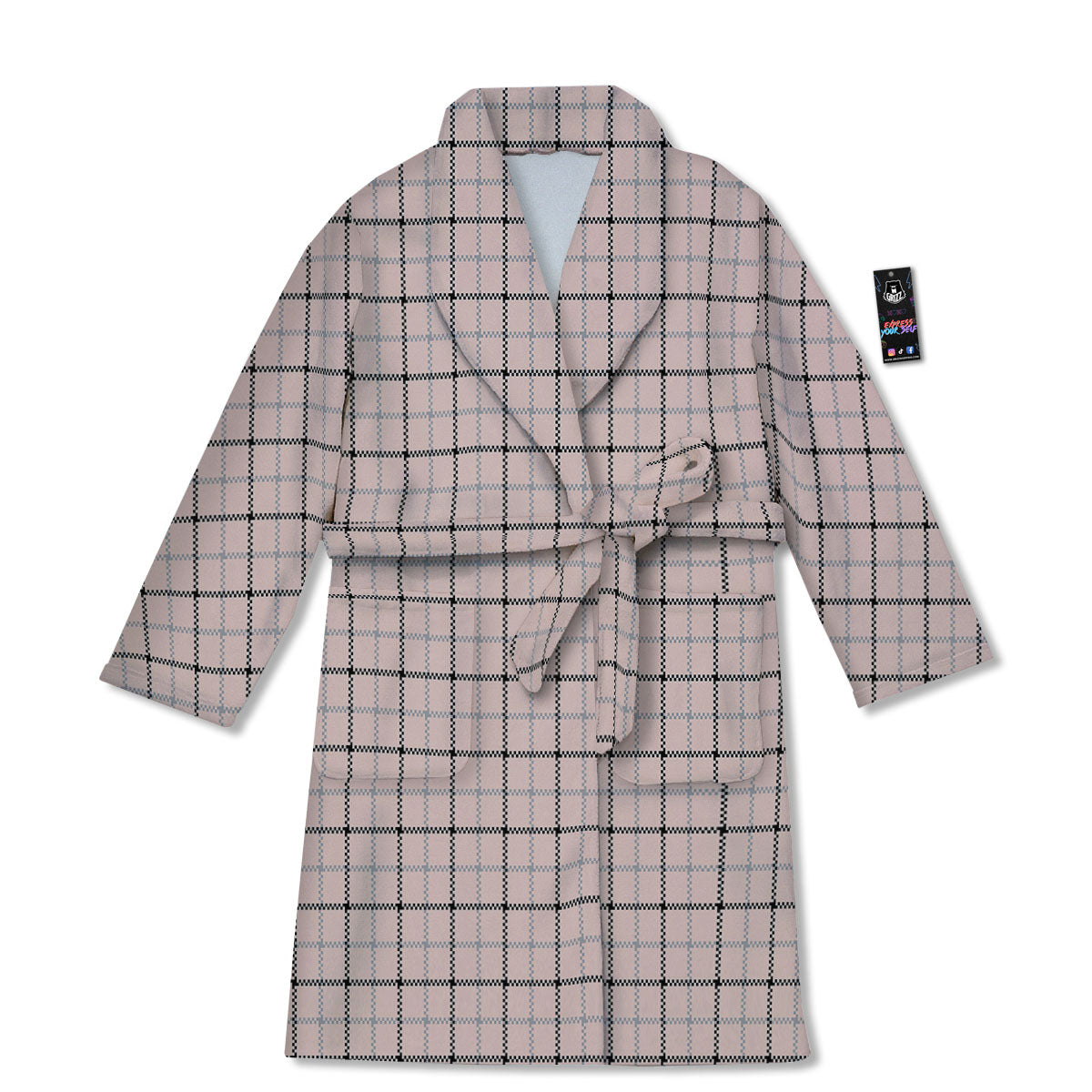 Pink Pastel And Black Tattersall Print Bathrobe-grizzshop