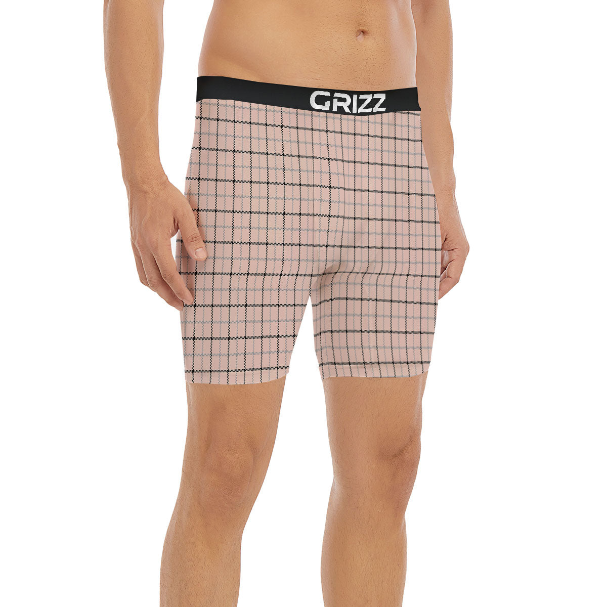 Pink Pastel And Black Tattersall Print Boxer Briefs-grizzshop