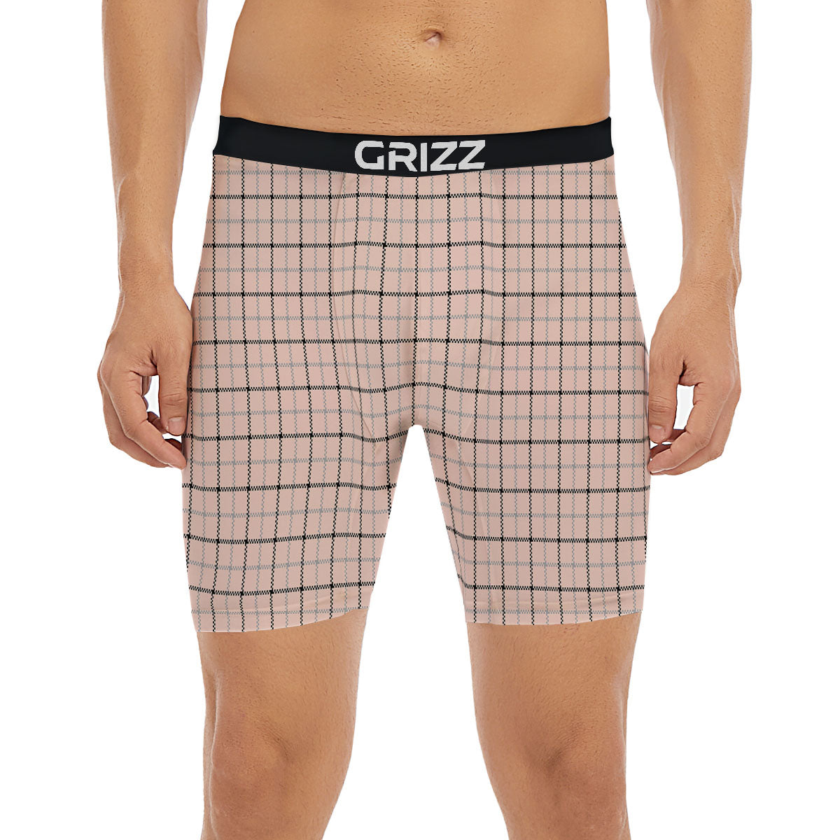 Pink Pastel And Black Tattersall Print Boxer Briefs-grizzshop