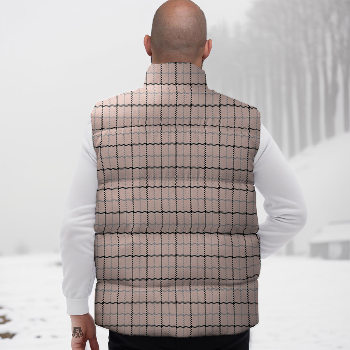 Pink Pastel And Black Tattersall Print Down Vest