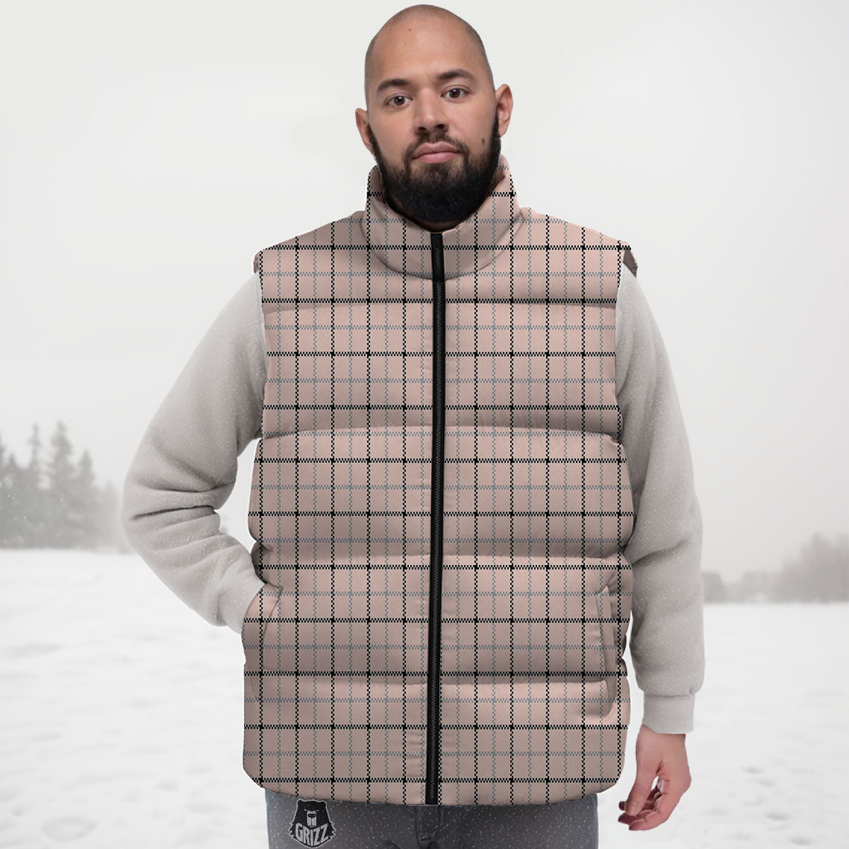 Pink Pastel And Black Tattersall Print Down Vest