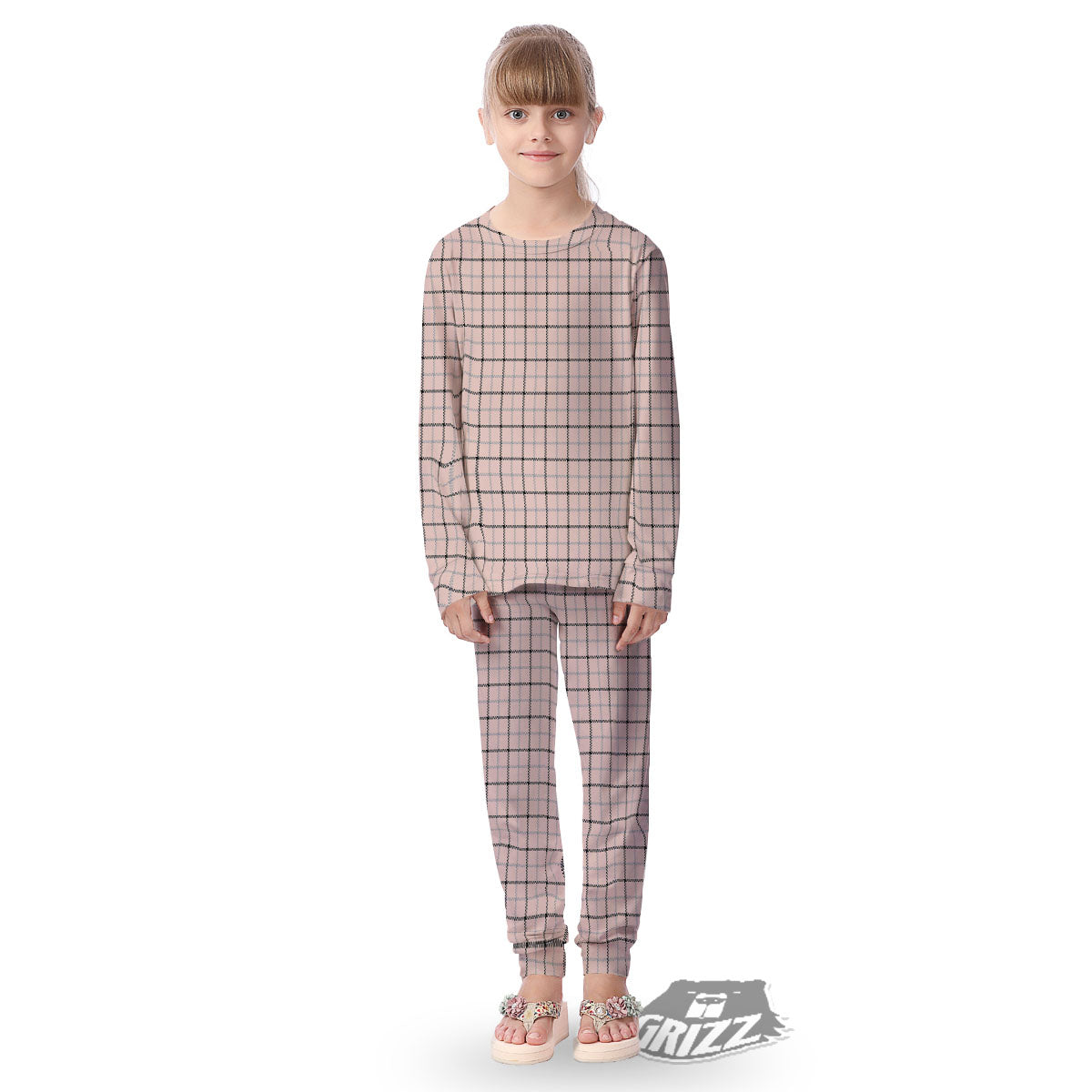 Pink Pastel And Black Tattersall Print Kid's Pajamas-grizzshop