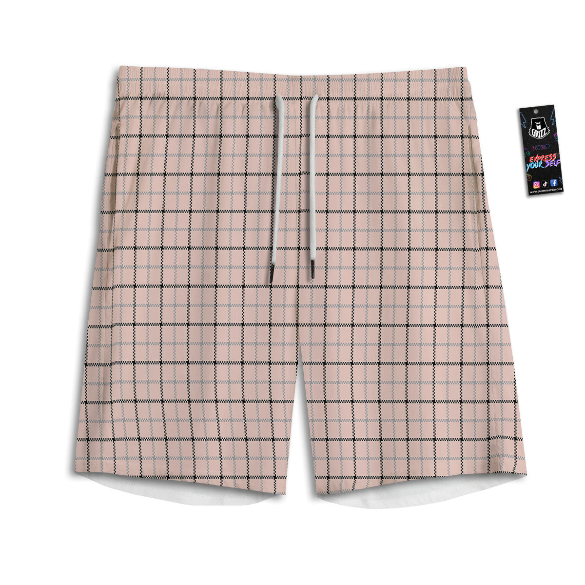 Pink Pastel And Black Tattersall Print Men's Athletic Shorts