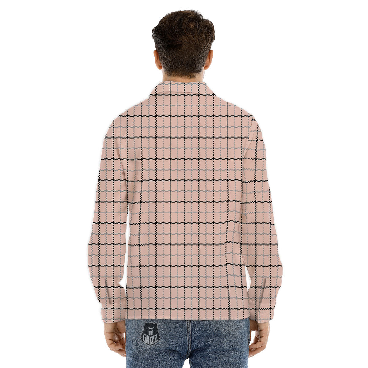 Pink Pastel And Black Tattersall Print Men's Dress Shirts-grizzshop
