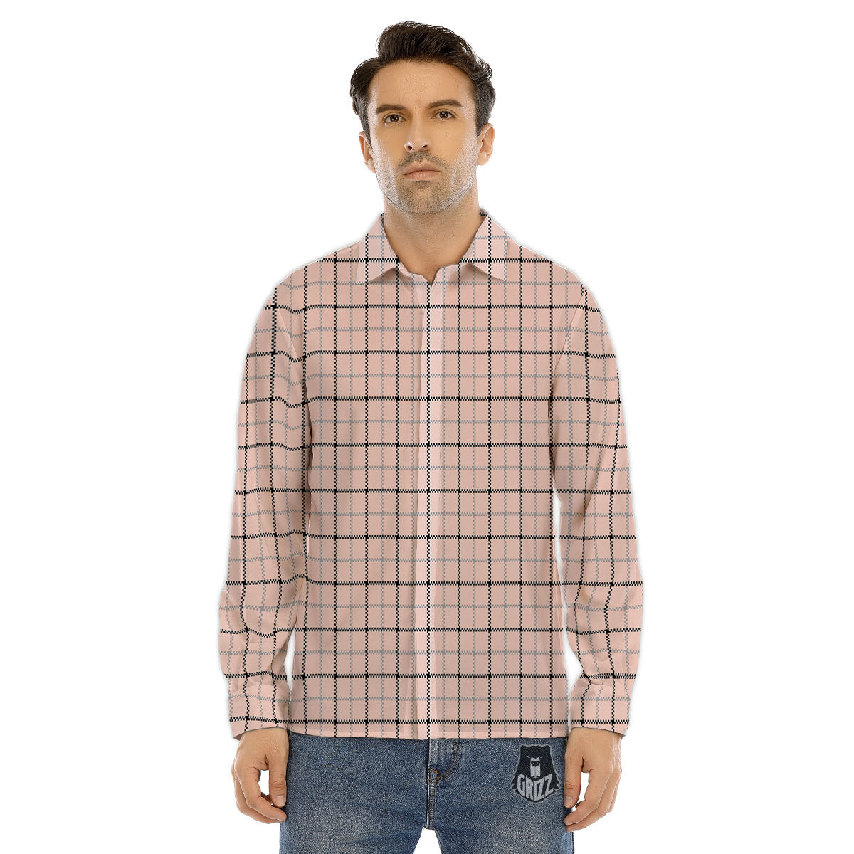 Pink Pastel And Black Tattersall Print Men's Dress Shirts-grizzshop
