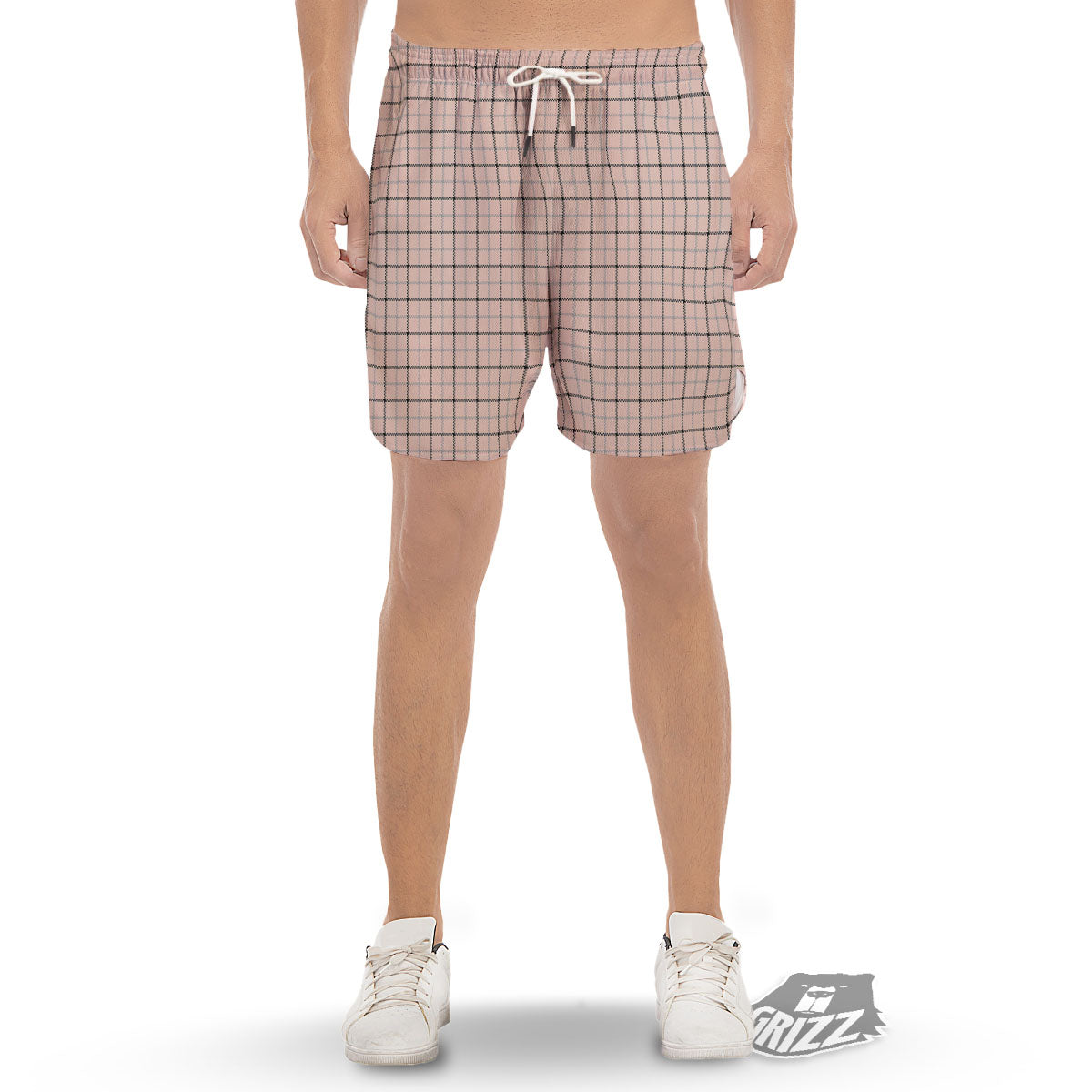 Pink Pastel And Black Tattersall Print Men's Gym Shorts-grizzshop