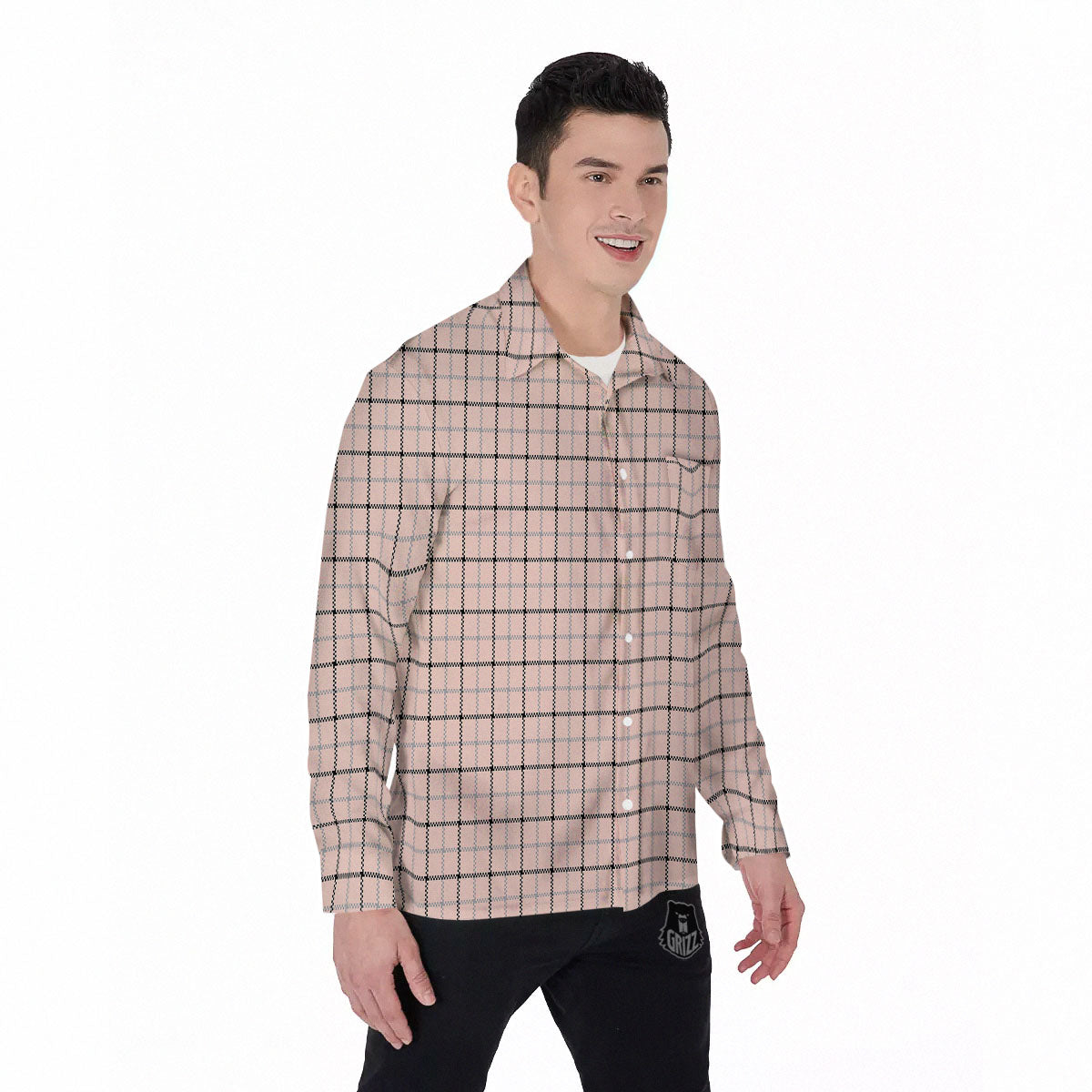 Pink Pastel And Black Tattersall Print Men's Long Sleeve Shirts-grizzshop