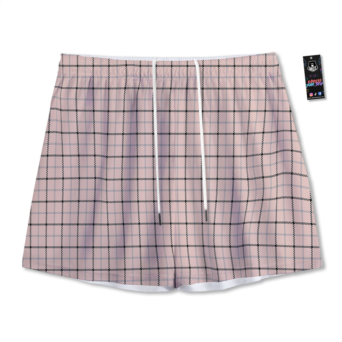 Pink Pastel And Black Tattersall Print Mesh Shorts