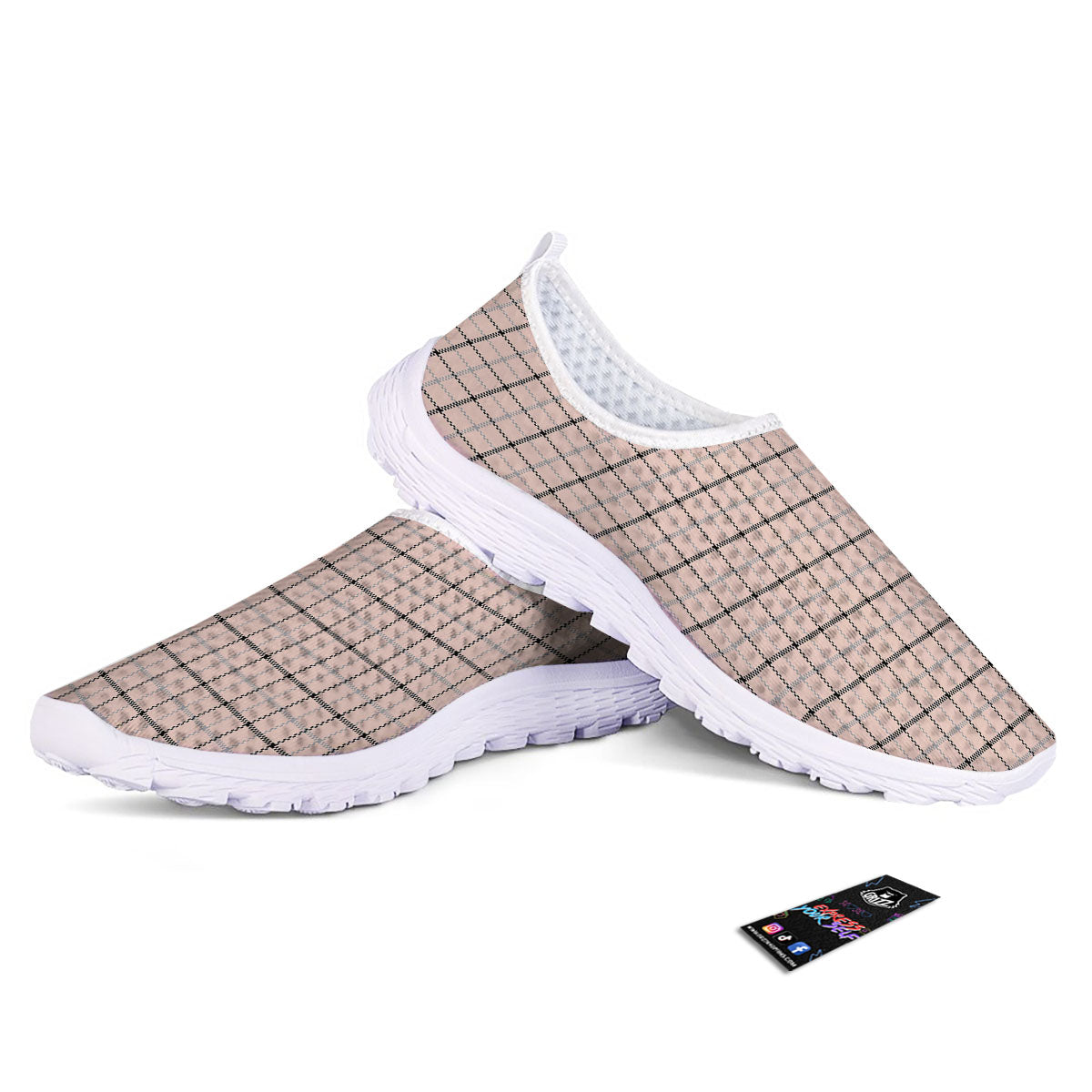 Pink Pastel And Black Tattersall Print Nurse Shoes-grizzshop