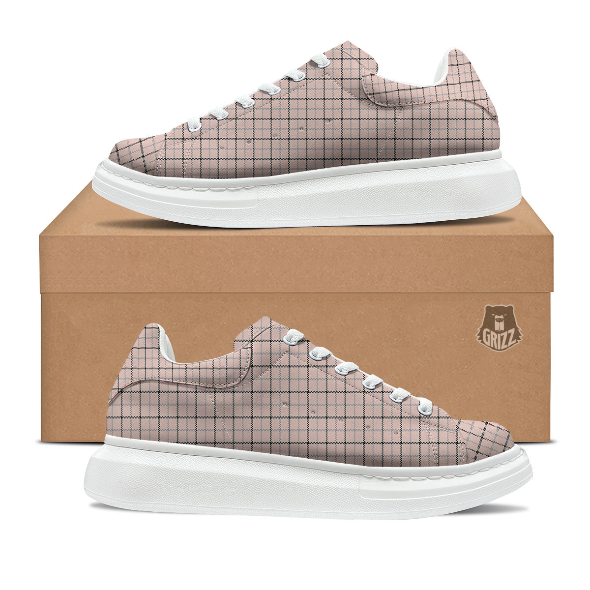 Pink Pastel And Black Tattersall Print Platform Shoes-grizzshop