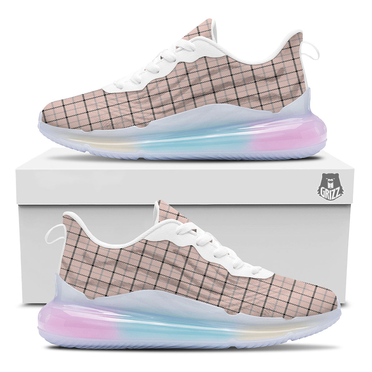 Pink Pastel And Black Tattersall Print Running Sneakers-grizzshop