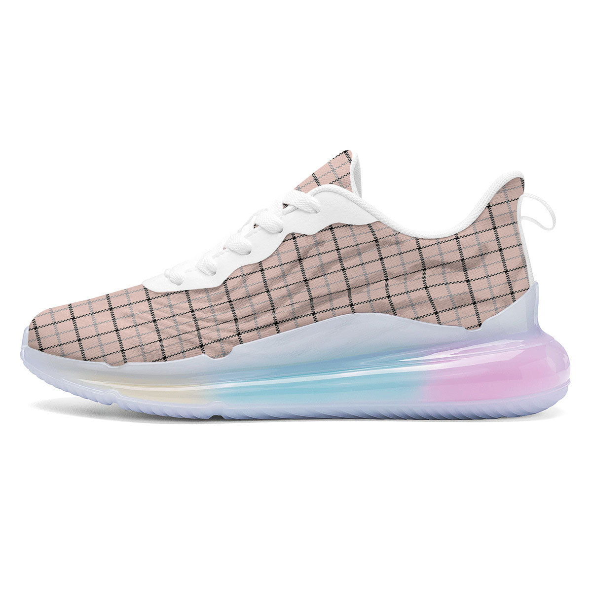 Pink Pastel And Black Tattersall Print Running Sneakers-grizzshop