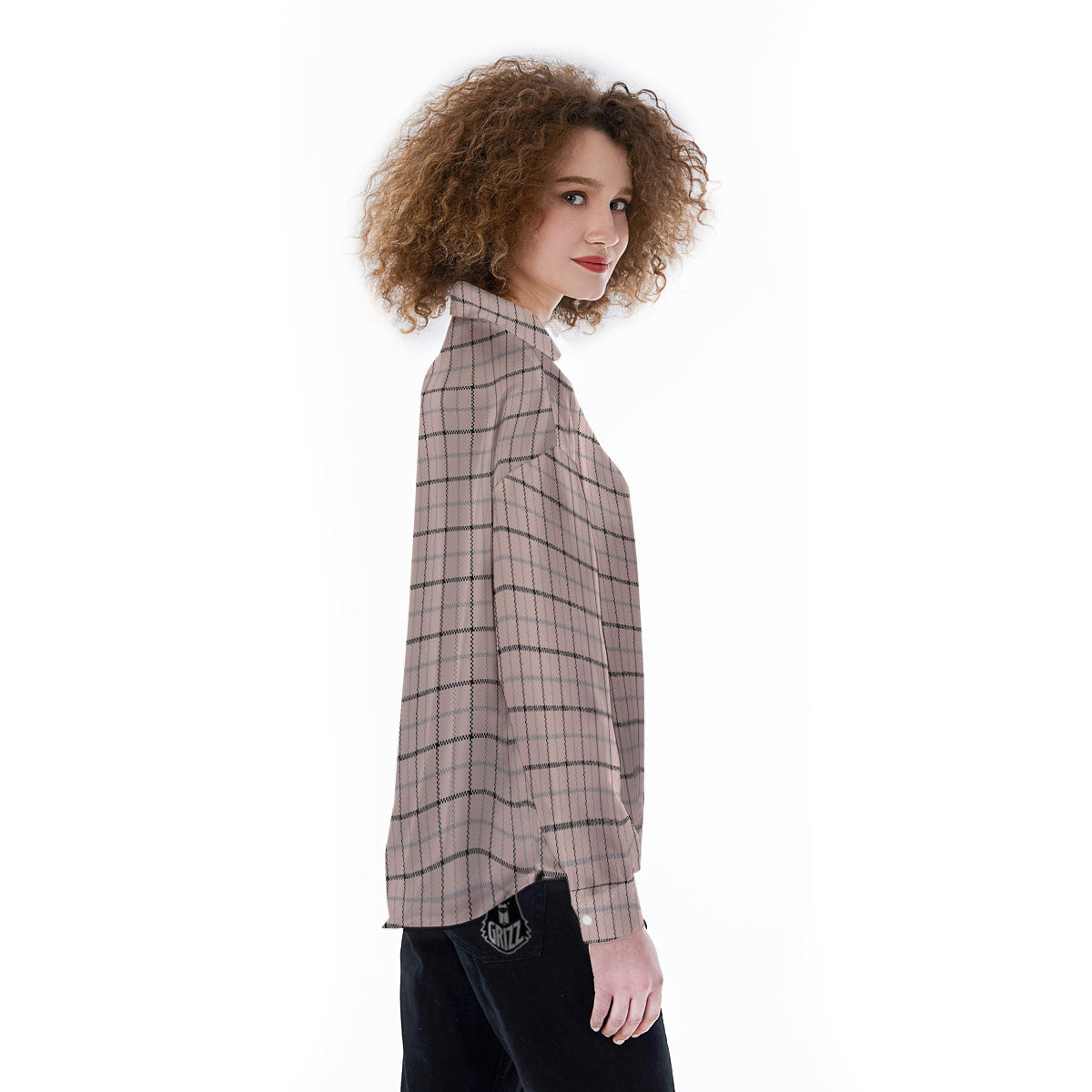 Pink Pastel And Black Tattersall Print Women's Long Sleeve Shirts-grizzshop