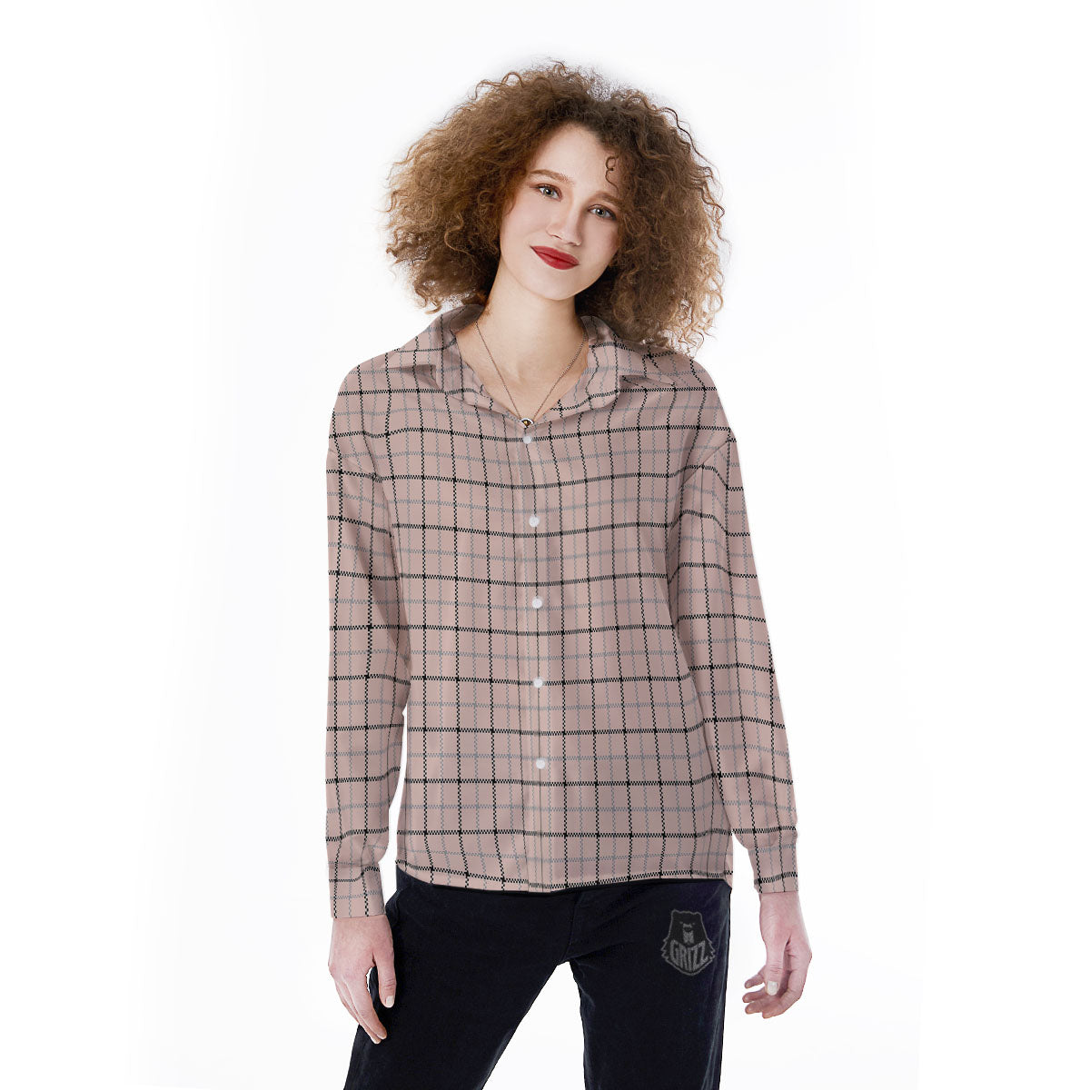 Pink Pastel And Black Tattersall Print Women's Long Sleeve Shirts-grizzshop