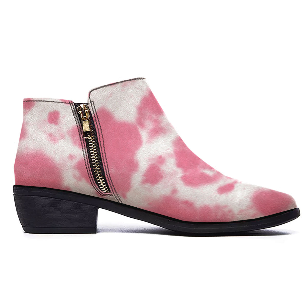 Pink Pastel And White Cow Print Ankle Boots-grizzshop