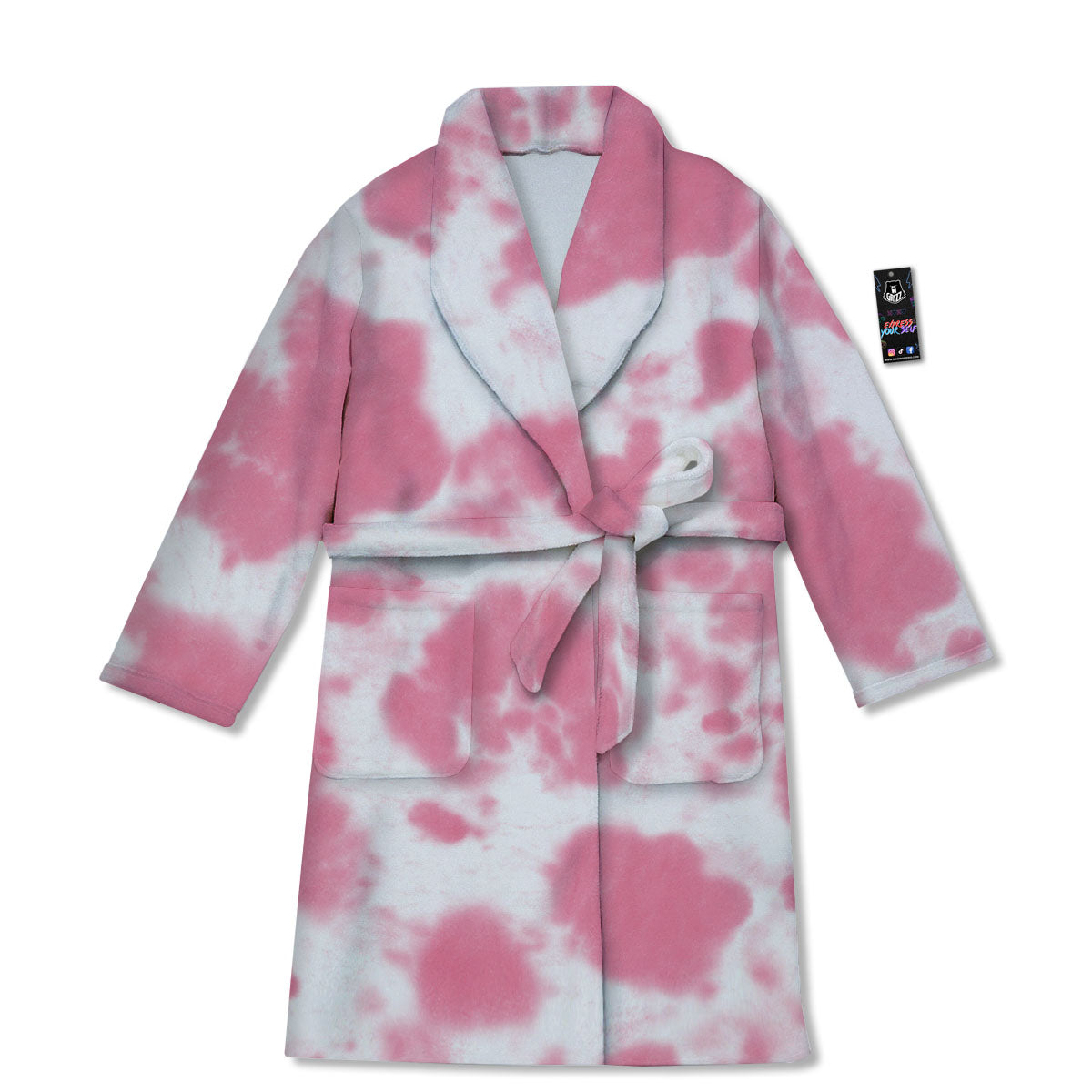 Pink Pastel And White Cow Print Bathrobe-grizzshop