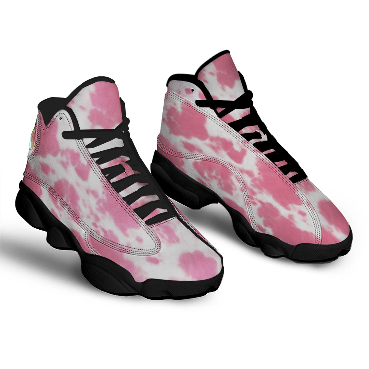 Pink Pastel And White Cow Print Black Basketball Shoes-grizzshop
