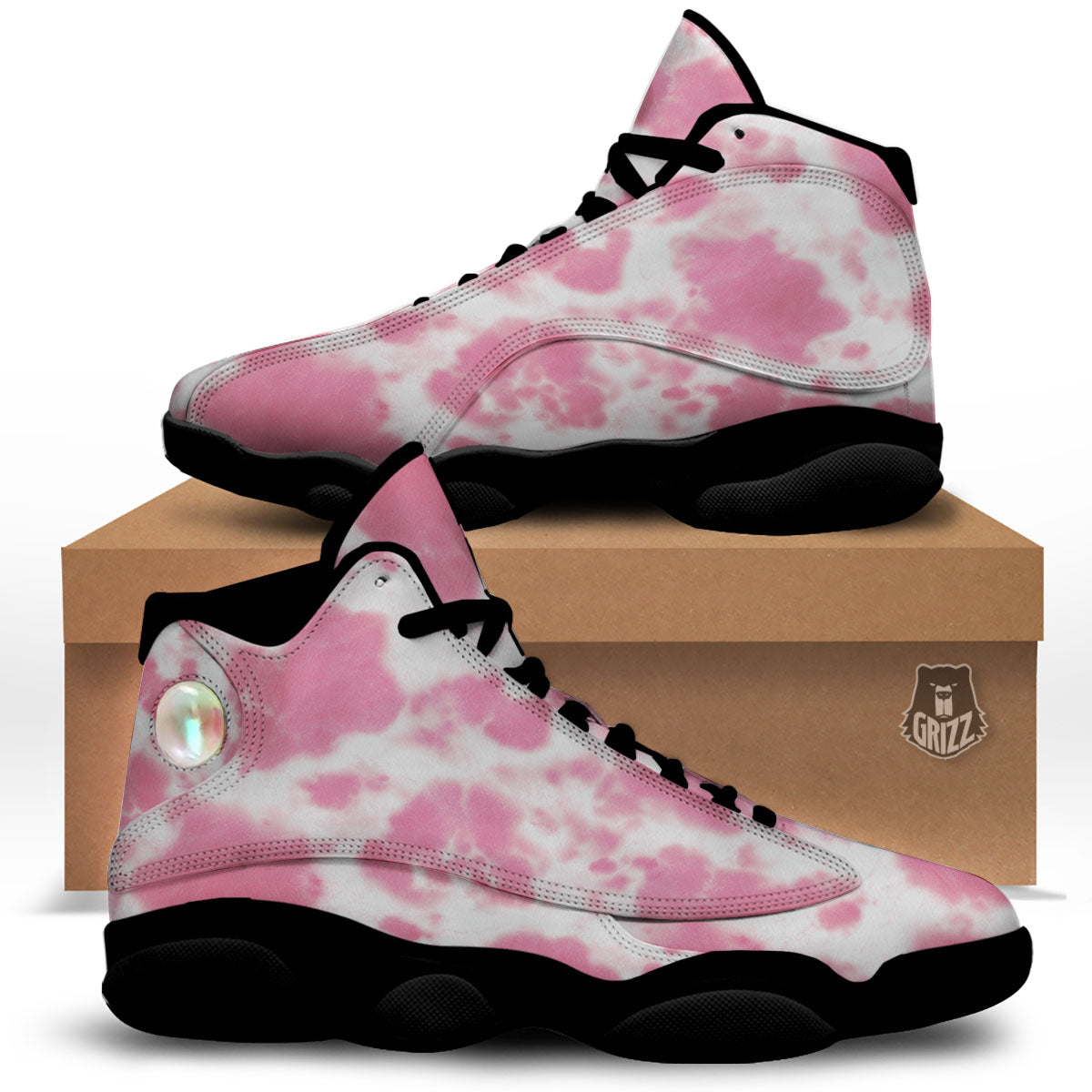 Pink Pastel And White Cow Print Black Basketball Shoes-grizzshop