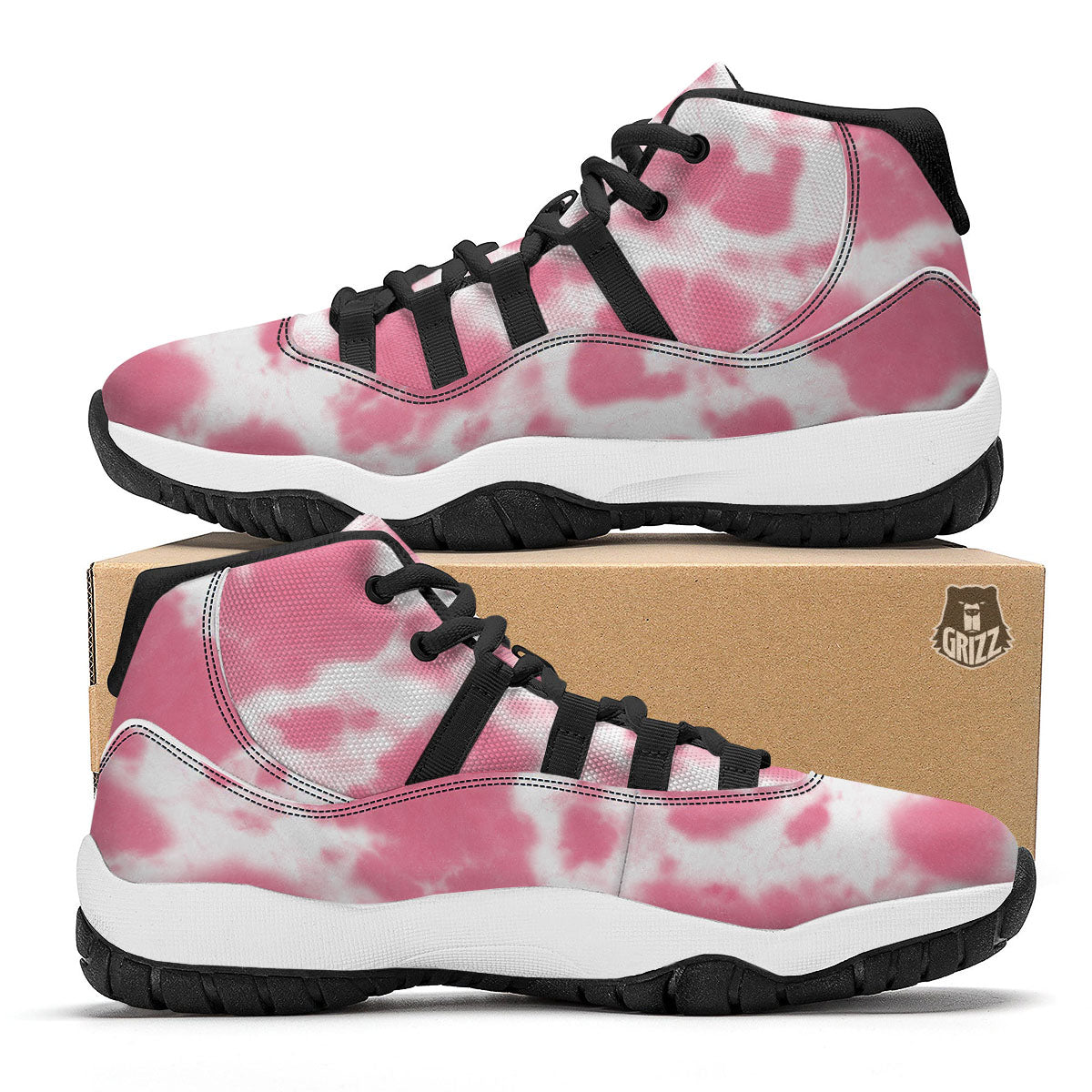 Pink Pastel And White Cow Print Black Bball Shoes-grizzshop