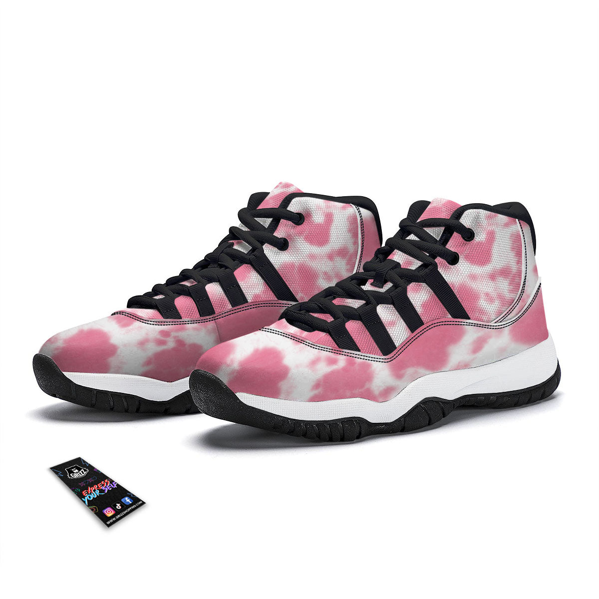 Pink Pastel And White Cow Print Black Bball Shoes-grizzshop