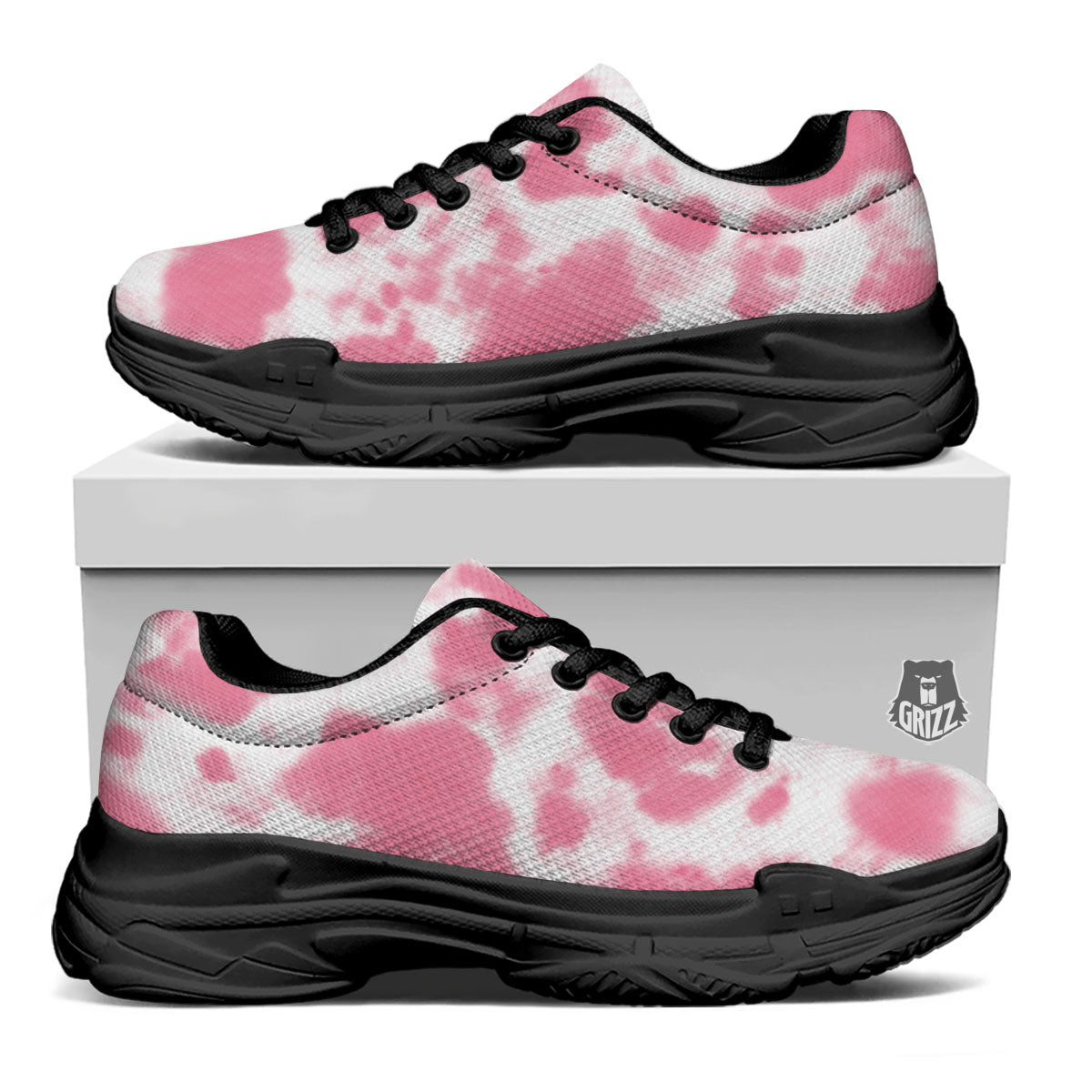 Pink Pastel And White Cow Print Black Chunky Shoes-grizzshop