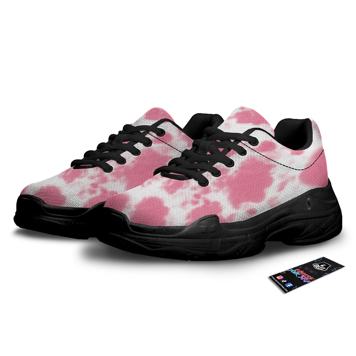 Pink Pastel And White Cow Print Black Chunky Shoes-grizzshop