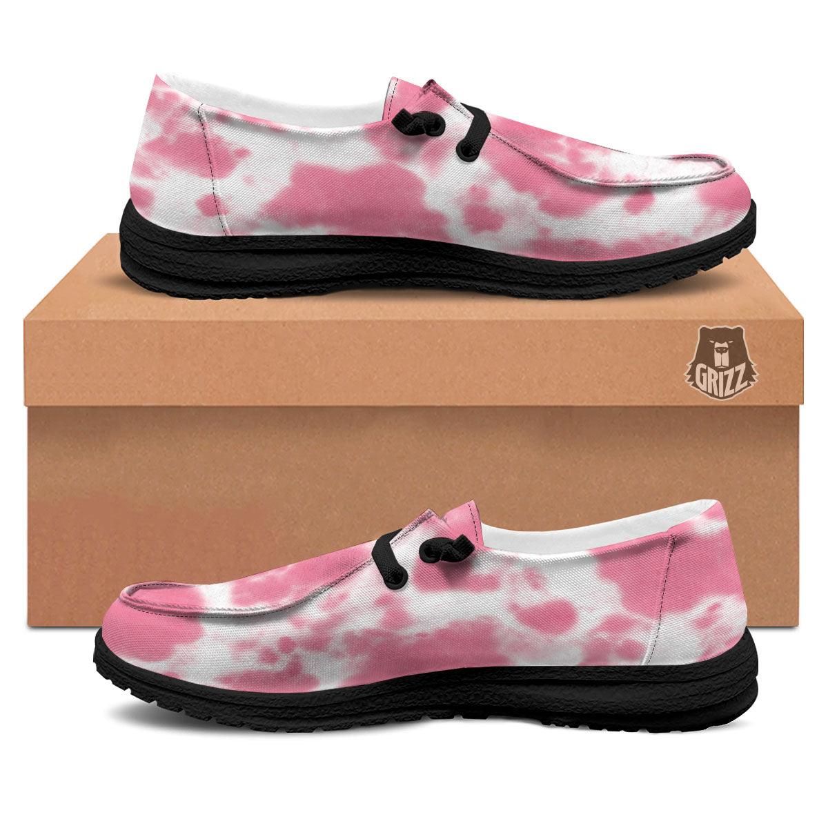 Pink Pastel And White Cow Print Black Loafers-grizzshop