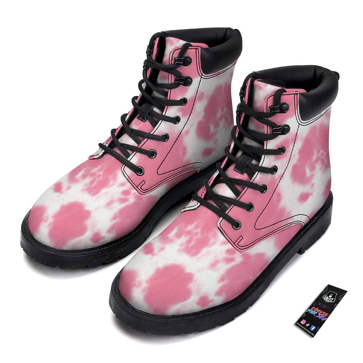 Pink Pastel And White Cow Print Boots-grizzshop