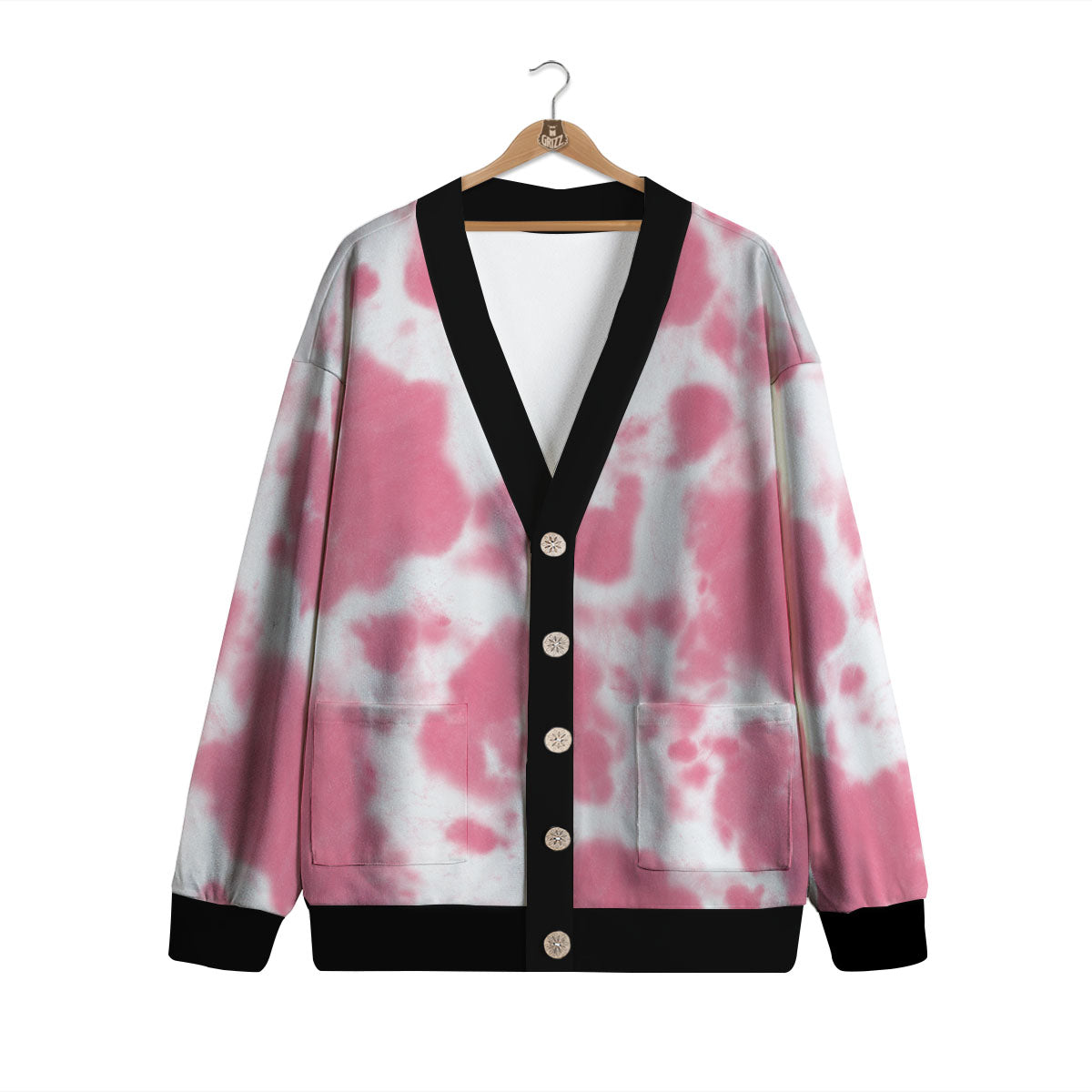 Pink Pastel And White Cow Print Cardigan-grizzshop