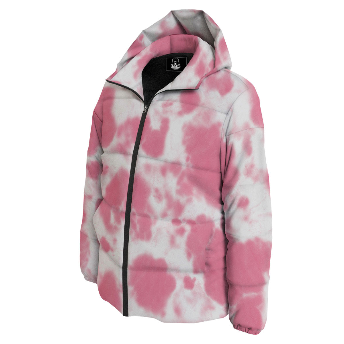 Pink Pastel And White Cow Print Down Jacket-grizzshop