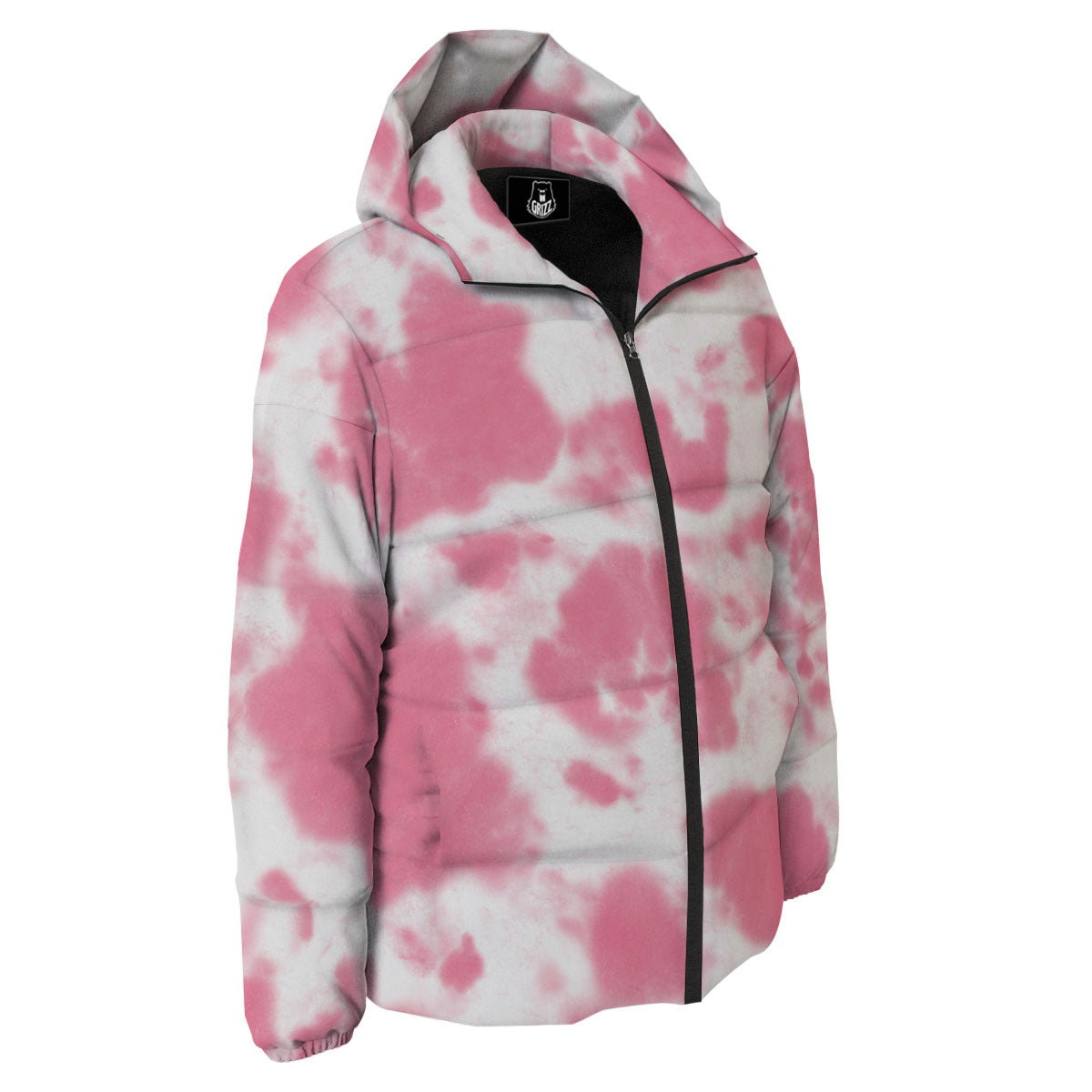 Pink Pastel And White Cow Print Down Jacket-grizzshop