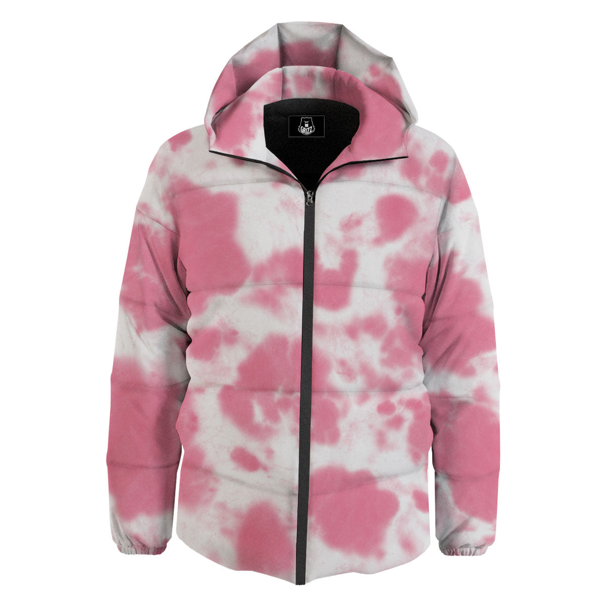 Pink Pastel And White Cow Print Down Jacket-grizzshop