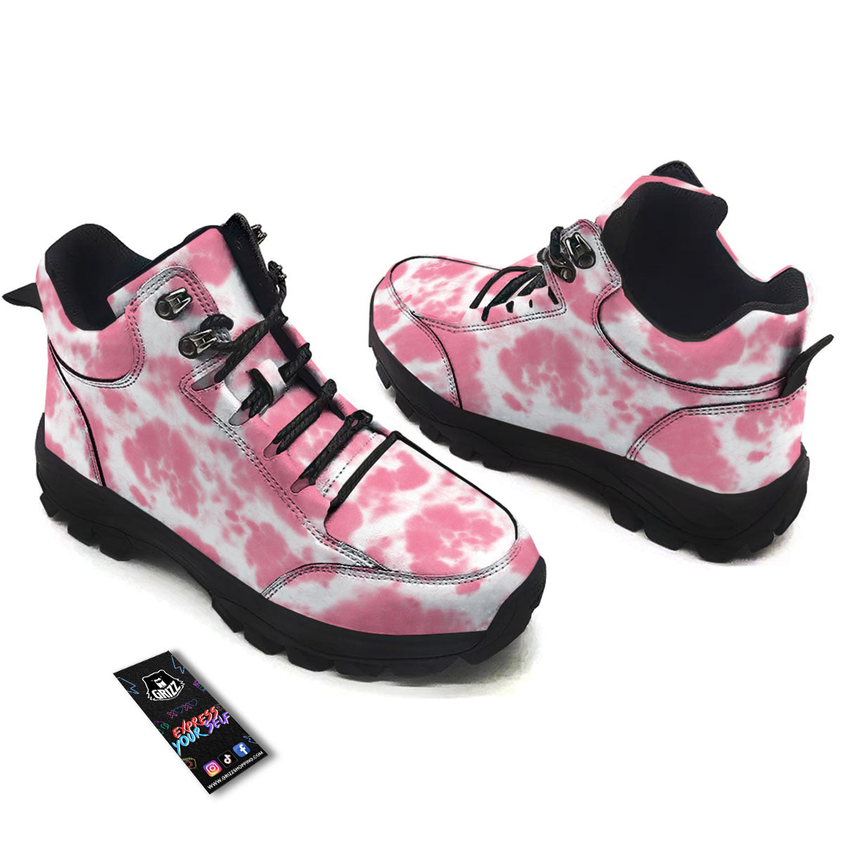 Pink Pastel And White Cow Print Hiking Shoes-grizzshop