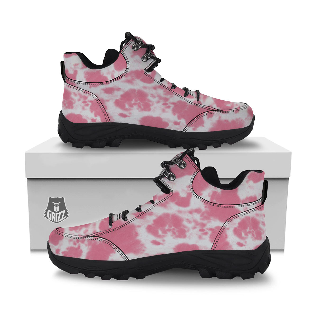 Pink Pastel And White Cow Print Hiking Shoes-grizzshop