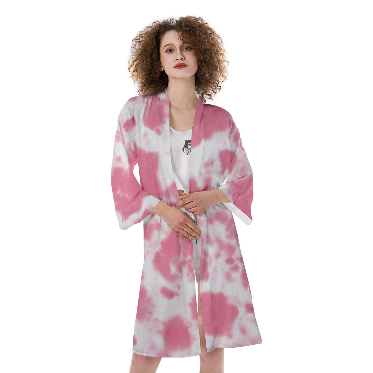 Pink Pastel And White Cow Print Kimono-grizzshop