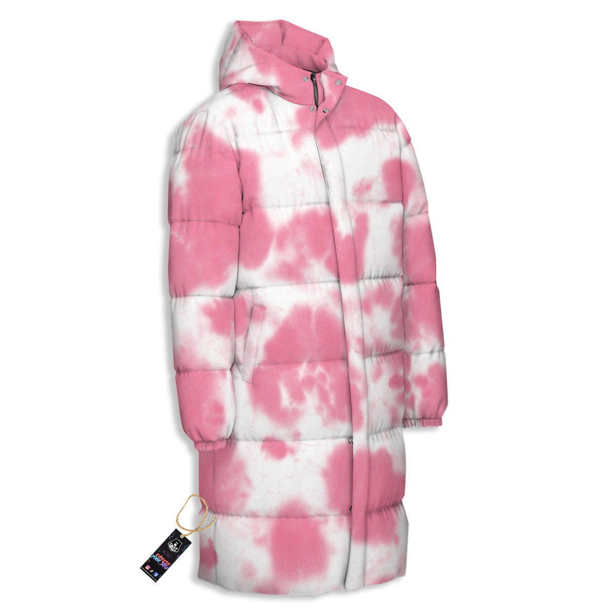 Pink Pastel And White Cow Print Long Down Jacket-grizzshop