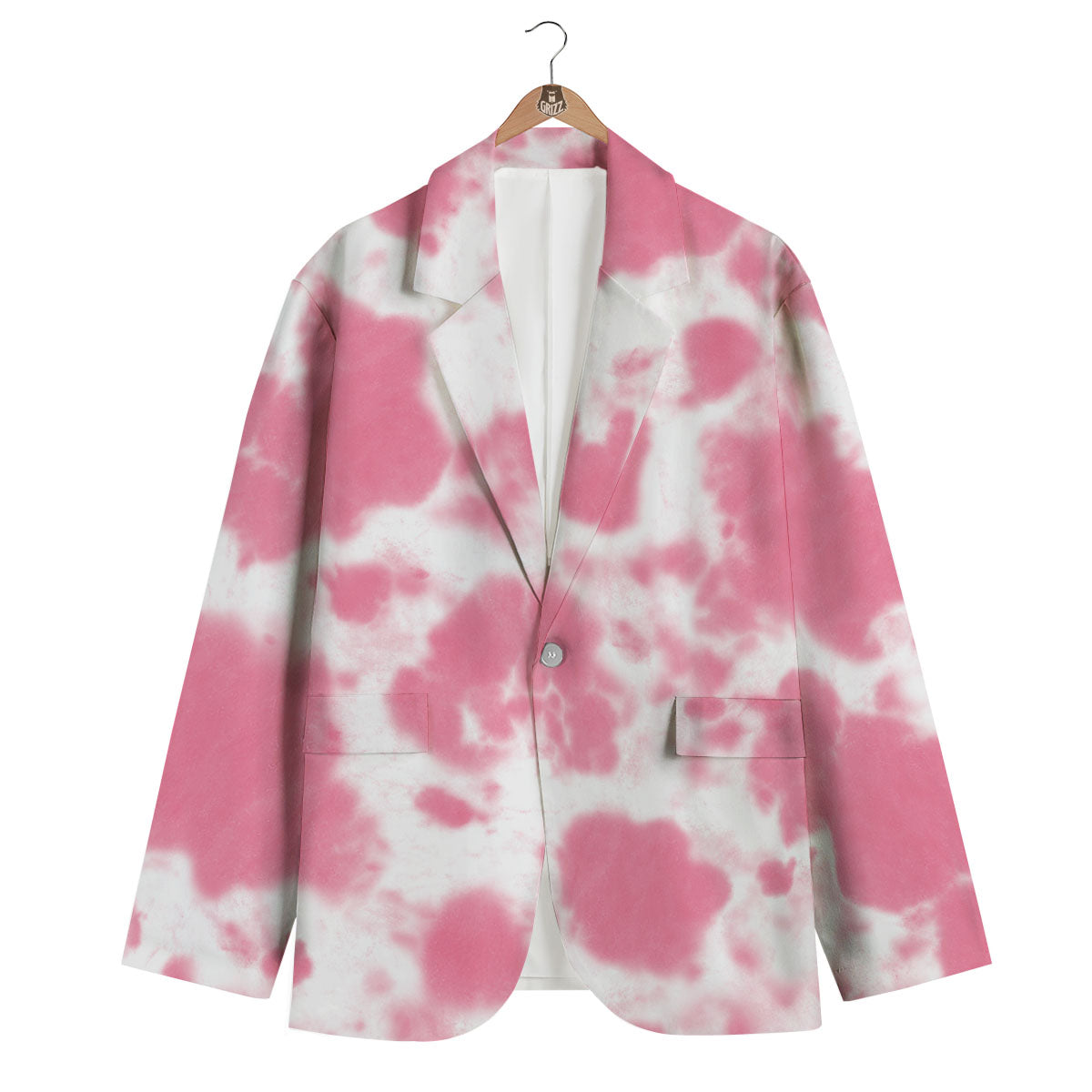 Pink Pastel And White Cow Print Men's Blazer-grizzshop