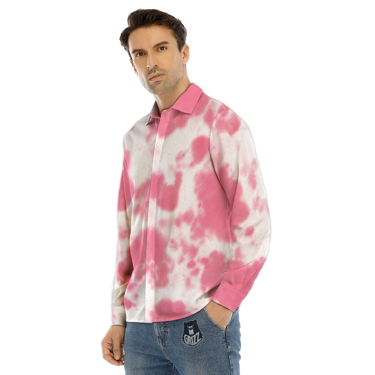Pink Pastel And White Cow Print Men's Dress Shirts-grizzshop