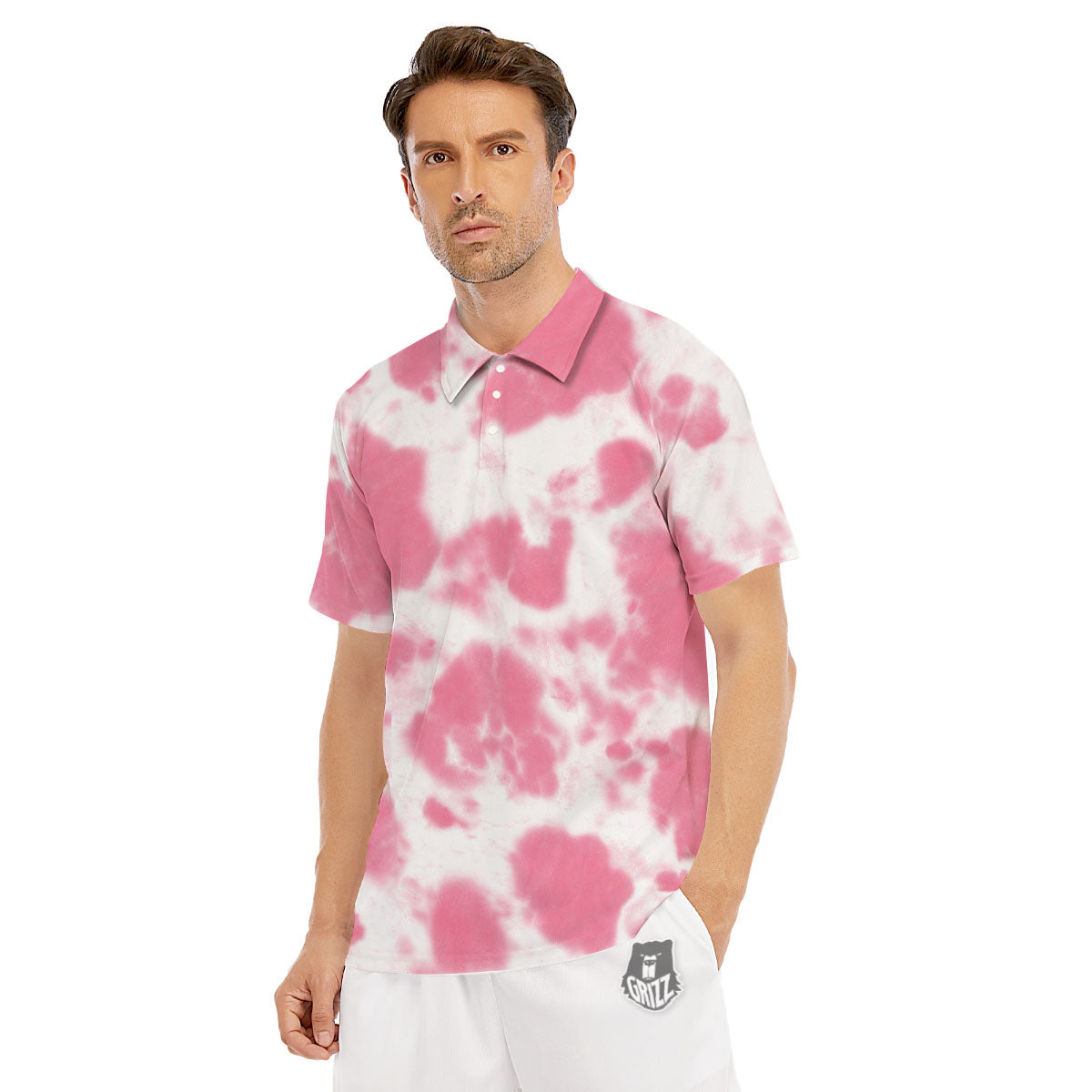 Pink Pastel And White Cow Print Men's Golf Shirts-grizzshop