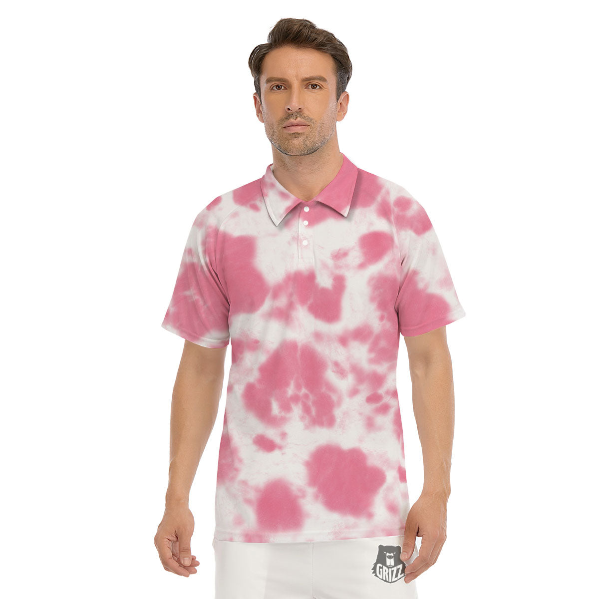 Pink Pastel And White Cow Print Men's Golf Shirts-grizzshop