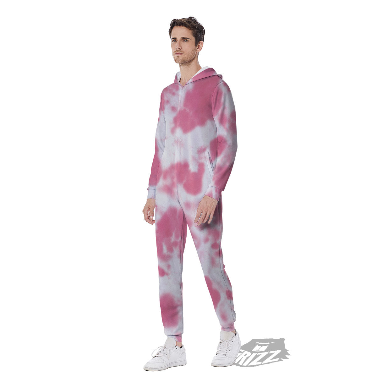 Pink Pastel And White Cow Print Men's Jumpsuit-grizzshop