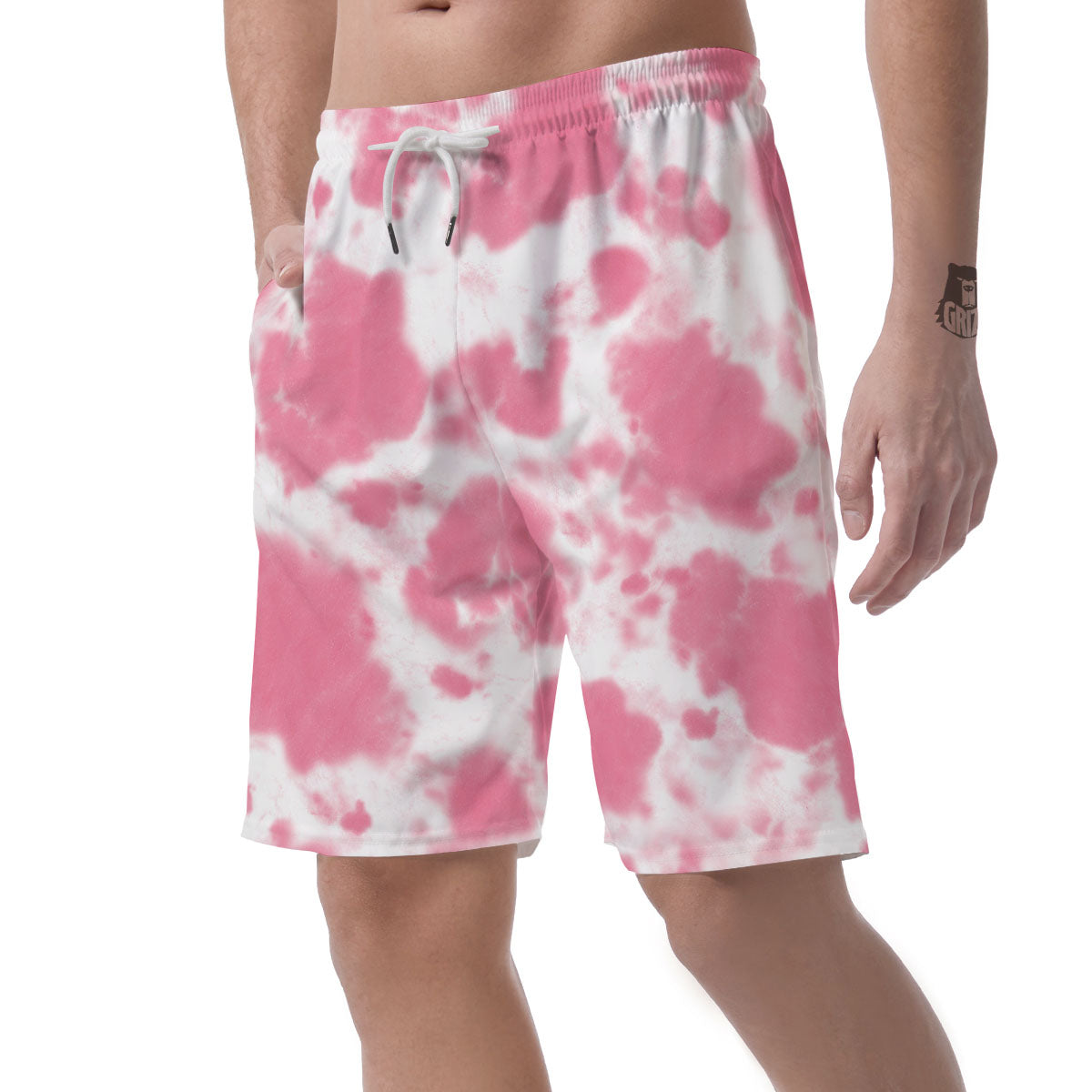Pink Pastel And White Cow Print Men's Shorts-grizzshop