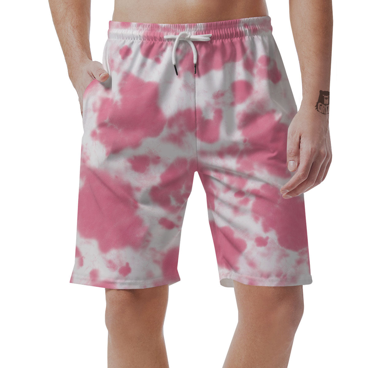 Pink Pastel And White Cow Print Men's Shorts-grizzshop